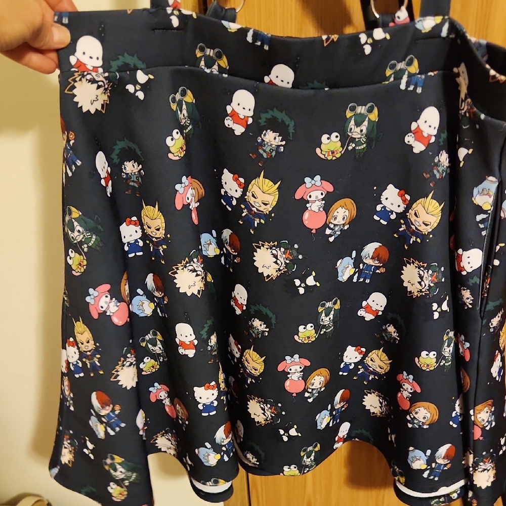 Hot Topic My Hero Academia X Hello Kitty Gray Suspender Skater Skirt XL